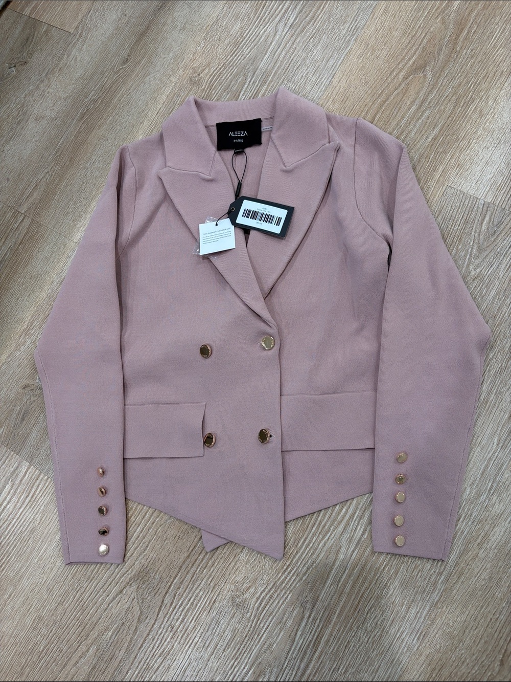 Aleeza Paris Women's Double-Breasted Dusty Pink Blazer Jacket XS